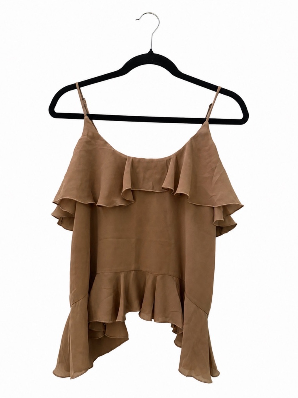 ABERCROMBIE & FITCH WOMEN XS BEIGE RUFFLE CAMISOLE TANK SLEEVELESS SPAGHETTI